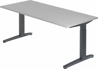 bümö manuell höhenverstellbarer Schreibtisch 180x80 in weiß, Gestell in graphit - PC Tisch höhenverstellbar & groß, höhenverstellbarer Tisch Büro, großer Computertisch verstellbar, X19-5-GG