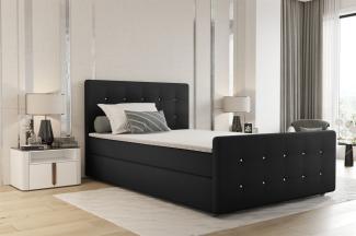 Boxspringbett Schlafzimmerbett MARKOS 140x220cm Stoff Soro Schwarz inkl. Topper