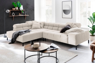 INOSIGN Ecksofa Ancona New, wahlweise motorische Sitztiefenverstellung, auch in Cord, feine Steppung, mit Kopfteilverstellung, 3 Zierkissen, L-Form