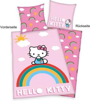 Herding Kinderbettwäsche Hello Kitty Regenbogen Wende Bettwäsche Rainbow 80 x 80 cm / 135 x 200 cm