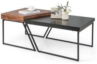 COSTWAY Couchtisch, 2er Set, Metallrahmen, 60x60 cm + 80x60 cm, industriell