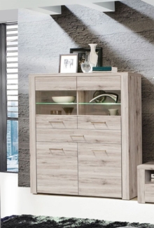 Highboard "Portland" Kommode mit Beleuchtung 126x41cm Sandeiche