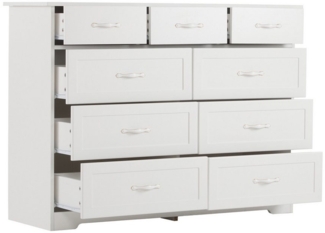 IDEASY Schubkastenkommode 120*40*88cm, Sideboard mit 9 Schubladen und Metallgriff, Weiß (3 kleine Schubladen oben, 6 große Schubladen unten), Buffetschrank für Wohn- und Schlafzimmer, Flur