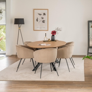 HOME DELUXE Essgruppe Oval inkl. Sternfuß - 200 x 120 cm Fishbone Oak 6 Stühle Beige