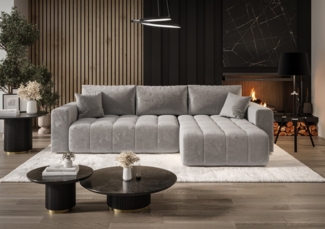 Ecksofa Schlafsofa CAMILA Stoff Monolith Hellgrau Ottomane Rechts