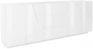 Dmora Kommode Zeus, Küchen-Sideboard mit 4 Türen und 3 Schubladen, Wohnzimmer-Buffet, 100 % Made in Italy, 224 x 44 x 86 cm, glänzendes Weiß,