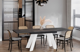 Esstisch "Como White" 130-210cm ausziehbar, erweiterbar, weiße Tischbeine, für bis zu 8 Personen (Beton Dunkel)