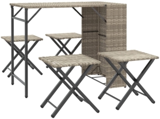 vidaXL 5-tlg. Garten-Essgruppe Klappbar Hellgrau Poly Rattan 365948