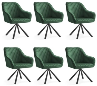 SONGMICS Esszimmerstuhl mit Armlehnen, 6er Set, Samt, 60 x 60 x 81,5 cm, Grün