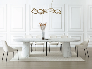 Vente-unique - Esstisch ausziehbar - 6 bis +12 Personen - MDF - Marmor-Optik Weiß - CLOEVA