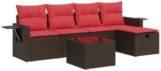 vidaXL 6-tlg. Garten-Sofagarnitur mit Kissen Braun Poly Rattan 3325480