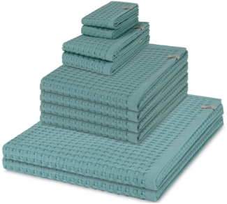 Möve Piquee 8 tlg. Frottier-Set - 2 X Handtuch (50 X 100cm), 2 X Duschtuch (70 X 140cm), 2 X Gästetuch (40 X 70cm), 2 X Seiftuch (30 X 30cm) - 350 - Arctic