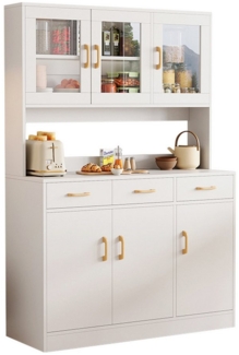 TWSOUL Küchenbuffet Modernes Sideboard mit 3 Schubladen & 3 Türen, Weiß, 100x30x172 cm Viel Stauraum für Küche & Esszimmer