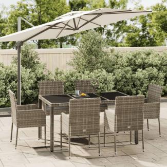 vidaXL 7-tlg. Garten-Essgruppe mit Kissen Grau Poly Rattan