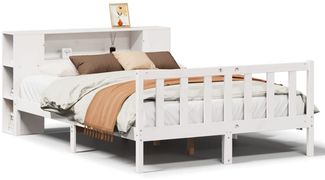 vidaXL Massivholzbett mit Regal ohne Matratze Weiß 135x190 cm Kiefer 3321652