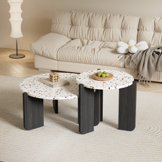 Merax Couchtisch Set Scandi, Beistelltisch Set mit Holzbeine, Satztisch Set, Wohnzimmertisch, Schwarz