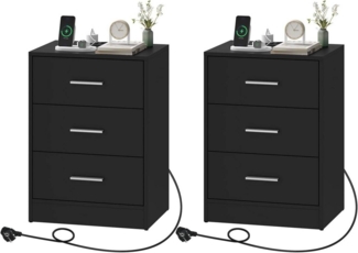 Woltu Nachttisch (2-St), mit Ladefunktion, Steckdose, 3 Schubladen, Modern