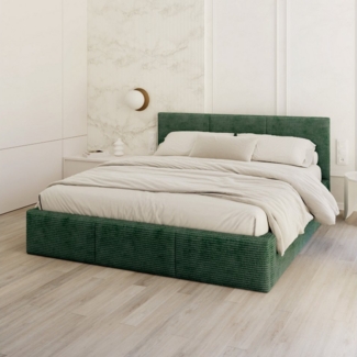 FDM Polsterbett AMBER modern mit Bettkasten MADE IN EU - mit Cord Bezug (verfügbar 90x200 120x200 140x200 160x200 180x200cm, Bettrahmen, Bett, mit großen gepolsterten Kopfteil, mit Bettkasten zum aufklappen), Hebbarer Metallrahmen, Bettkasten, mit/ohne...