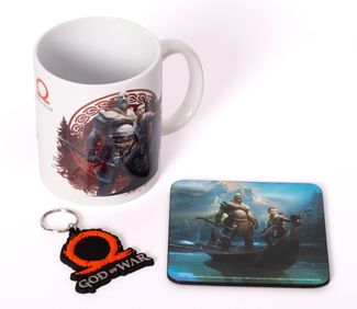 PYRAMID Tasse Geschenkset (Tasse, Untersetzer & Schlüsselanhänger) - God of War (NEU