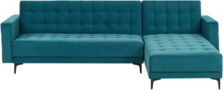4-Sitzer Ecksofa Samtstoff seeblau schwarz linksseitig mit Schlaffunktion ABERDEEN