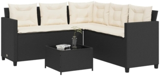 vidaXL Gartensofa in L-Form mit Tisch und Kissen Schwarz Poly Rattan 369039