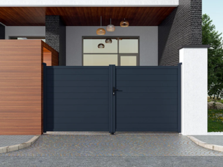 Vente-unique - Gartentor Flügeltor Doppeltor - 355 x 181 cm - voll - Aluminium - Anthrazit - NAZARIO