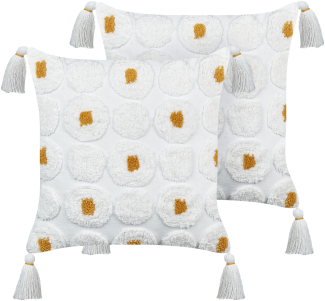 Kissen 2er Set Blumenmuster AZALIA Baumwolle 45 x 45 cm Weiß