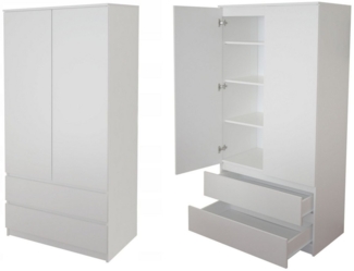 Home Collective Kleiderschrank Schrank 90cm breit mit 2 Schubladen, 3 Einlegeböden und Kleiderstange (Haushaltsschrank Schrank Organizer erweiterbar auf 235cm Höhe für Schlafzimmer Flur Keller Büro) 180cm hoch mit 7 Fächern aus Holz in weiß