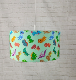 Coole Dino Hängelampe für Kinderzimmer mit Stoffschirm, bunt Ø 35cm