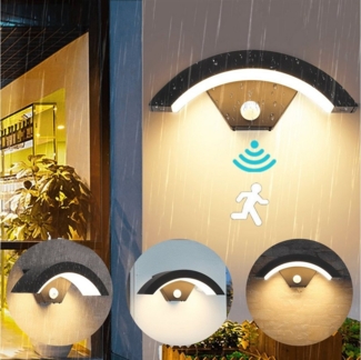 WILGOON LED Wandleuchte 18W Kurve Außen Wandlampe PIR mit Bewegungssensor 3000K, LED fest integriert, Warmweiß, IP65 wasserfest, Halbermond Außen Wandlampe für Schlafzimmer, Diele