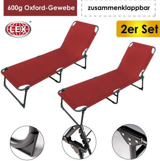 2er-Set Gartenliege 3-Bein Sonnenliege Strandliege 188cm Liegestuhl klappbar