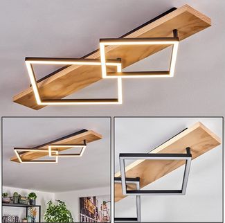 hofstein Deckenleuchte Deckenlampe aus Metall/Holz/Kunststoff in Naturfarben/Schwarz/Weiß, ohne Leuchtmittel, 3000 Kelvin, Leuchte im modernen Design, 28 Watt, 3800 Lumen, 3000 Kelvin