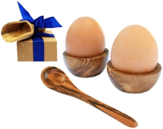 Olivenholz-erleben Eierbecher 6er Set Eierbecher PICCOLO plus 6 Eierlöffel aus Olivenholz, (Set, 12-tlg, 6x Eierbecher PICCOLO, 6x Eierlöffel), Die Eierbecher Piccolo sind stapelbar und so besonders platzsparend