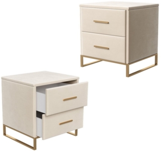 SEEZSSA Nachttisch 2er Set Nachtschrank mit 2 Schubladen (2-St, Sofatisch Beistelltisch für Wohnzimmer Schlafzimmer, Beige Samt), Schubladenschrank mit Metallbeinen und Metallgriffen 40x40x50cm