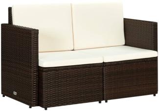 vidaXL 2-Sitzer-Gartensofa mit Auflagen Braun Poly Rattan 44178