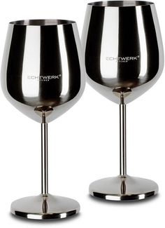 ECHTWERK Weinglas Silber Edition, Edelstahl, 2-tlg. bruchsichere Weingläser/Weinkelche, 0,5 L