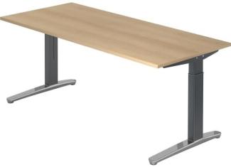 'XB19' Schreibtisch, C-Fuß, poliert, 180x80 cm, Eiche / Graphit