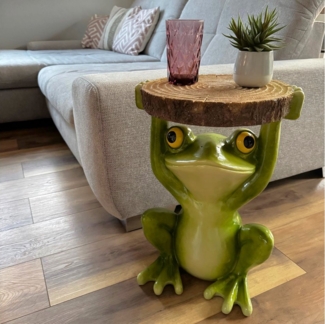Online-Fuchs Beistelltisch Frosch mit runder Baumscheibe in Holz Optik - Outdoor geeignet! (50 cm groß, Deko Figuren), als Nachttisch, Sofatisch oder Gartentisch einsetzbar