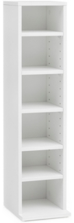 CD-Regal WL5.836 Holz 21 x 90 x 20 cm Offenes Bücherregal Schmal, CD Aufbewahrung Klein, Design Nischenregal Weiß, Standregal 6 Fächer Offen, CD Holzregal Weiss, Stehregal Modern