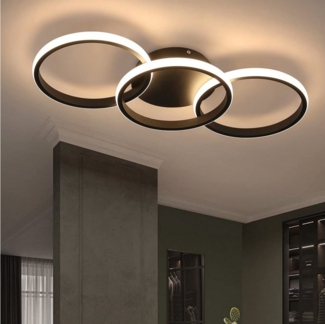 ZMH LED Deckenleuchte Schwarz 3 Ringe Modern Küchenlampe 3000K für Wohnzimmer Flur, Augenschutz,Flimmfrei, LED fest integriert, Warmweiß, LED Deckenlampe Modern Design 36W Schlafzimmerlamp