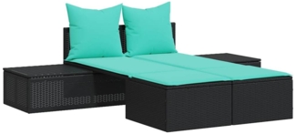 vidaXL Doppelte Sonnenliege mit Kissen Schwarz Poly Rattan 368397