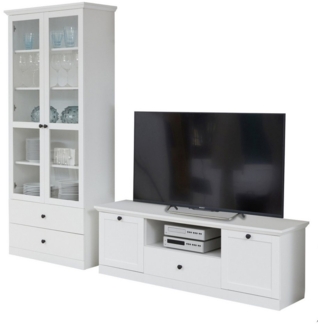 trendteam Wohnwand Baxter, (in Landhaus weiß, Set 2-teilig 235x196 cm), mit großer Stauraumvitrine