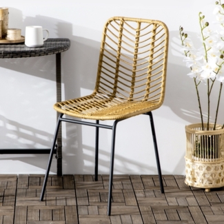 Esszimmerstühle 2er-Set Rattan – Küchenstühle, Wohnzimmerstühle modern, Stahlgestell, 120 kg belastbar, rutschfeste Füße