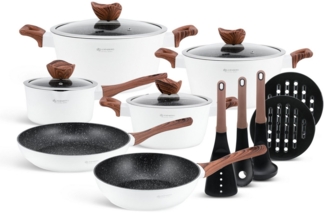 Edenberg Topf-Set Wunderschönes weißes Kochset mit Töpfen Pfannen und Zubehör, Aluminiumguss, Aluminium, Keramik (Dieses wunderschöne Topfset ist die perfekte Geschenkidee für jeden Anlass – stilvoll, hochwertig und praktisch zugleich, 15-tlg, 1,53L / ...