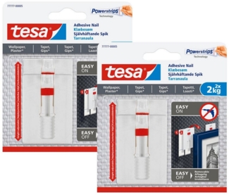tesa Klebehaken Klebenagel mit max. 2 kg Haltekraft für Bilder - verstellbar, Dekoration, Bilder, Leinwände, Lichterketten, Girlanden, (Spar-Set, 4-St, inkl. Powerstrips), Klebenagel - POWERSTRIPS Doppelseitig - Tapete & Putz - 4er Pack
