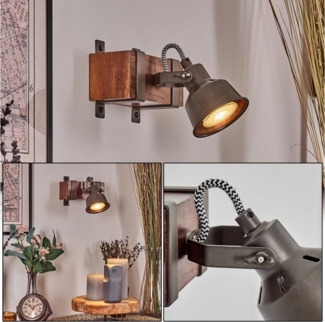 hofstein Wandleuchte Wandlampe aus Holz/Metall in Dunkelbraun/Stahlfarben, ohne Leuchtmittel, Leuchte im modernen Industrial Design mit verstellbarem Schirm, E27