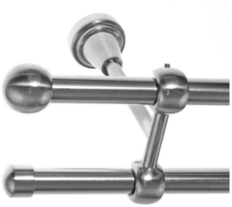 BASIT Gardinenstange Rohr Edelstahloptik 16 mm mit Deckenträgern 120 cm E22, Ø 16 mm, 2-läufig, verschraubt, Metall, D21 120 cm E22 Kugel