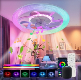WILGOON Deckenleuchte Deckenventilator mit Beleuchtung, Music RGB Dimmbar mit Fernbedienung, Luftzirkulationsfunktion + Music, LED fest integriert, Warmweiß, Neutralweiß, Kaltweiß, RGB Farbwechsel, Schlafzimmer Leise Ventilator mit Bluetooth für Wohnzi...