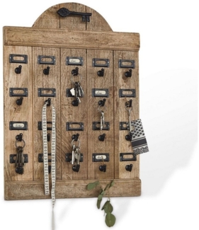Mirabeau Organizer rustikales Schlüsselbrett Kardifa aus Mangoholz mit Eisenhaken braun (liebevoll gestaltet, mit 20 Haken & Schildhaltern), Schlüsselboard, aus Holz & Metall, B 50cm, H 70cm, T 5cm