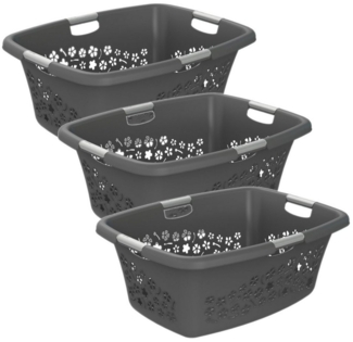 ROTHO Wäschekorb Flowers 3er-Set Wäschekorb 50l, Kunststoff (PP) BPA-frei (Wäschekorbset, 3er-Set), belastbare Tragegriffe